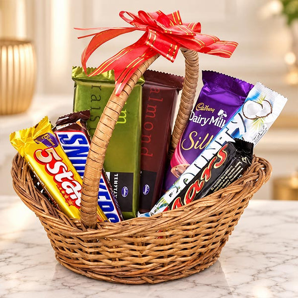 Chocolate Basket with Temptations, Dairy Milk Silk & Assorted Bars