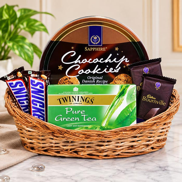 Chocolate Cookies, Green Tea & Premium Chocolate Gift Basket