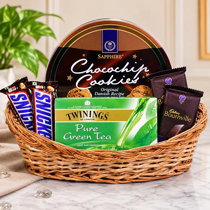 Chocolate Cookies, Green Tea & Premium Chocolate Gift Basket
