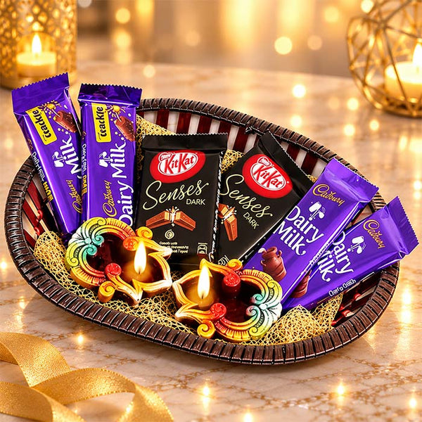 Chocolate Diwali Hamper with Diyas & Greeting Card