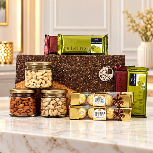 Chocolate & Dry Fruit Hamper with Temptation & Ferrero Rocher