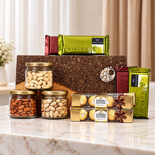 Chocolate & Dry Fruit Hamper with Temptation & Ferrero Rocher