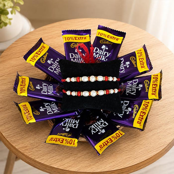 Dairy Milk Chocolate Rakhi Combo with 2 Designer Rakhis
