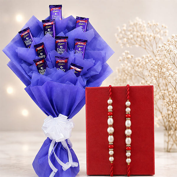 Dairymilk Bouquet And Pearl Rakhi Combo