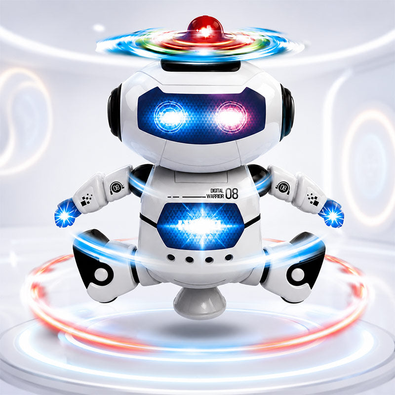 Toy robot with colorful lights on a white background