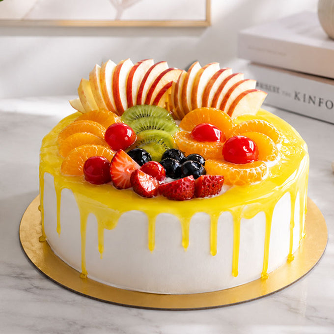 Fruit Cake Half Kg with Pineapple & Seasonal Fruit Topping - Cake Delivery in Kalyani