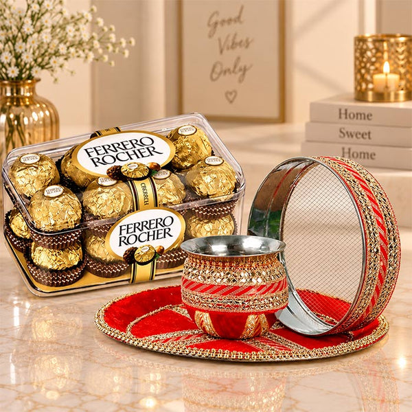 Designer Karwa Chauth Thali Set with Ferrero Rocher Chocolates