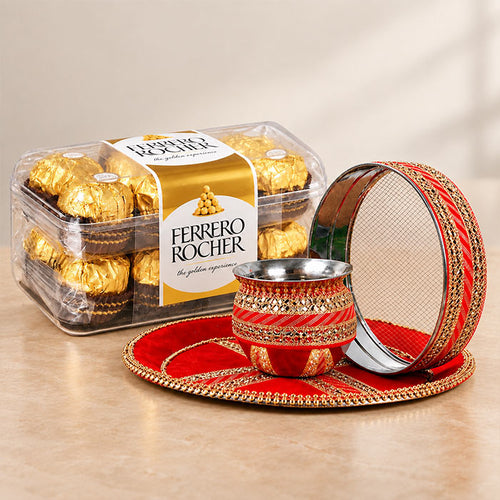 Designer Karwa Chauth Thali Set with Ferrero Rocher Chocolates