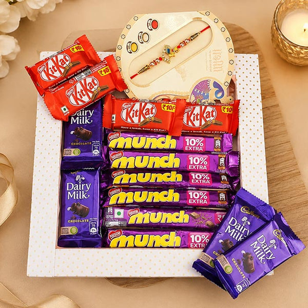 Designer Krishna Rakhi With Chocolates In Tray