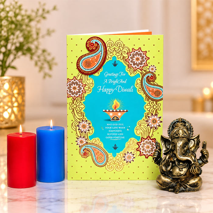 Diwali Gift Set with 4-Inch Raisin Ganesha Idol & 2 Pillar Candles