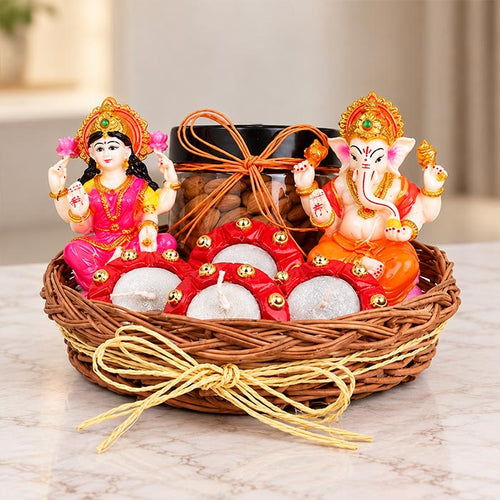 Diya Basket with Laxmi Ganesha & 100g Almonds