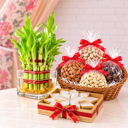 Dry Fruit & Kaju Katli Hamper with Bamboo Pack