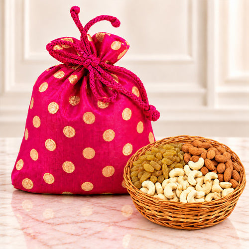 Dry Fruits Potli Hamper with Cashews Raisins & Greeting Card Diwali Gifts in agartala