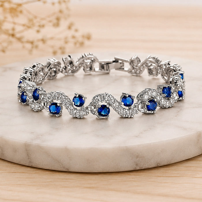 Elegant Blue Sapphire Crystal Wave Bracelet – Silver Plated Luxury Bracelet for Women