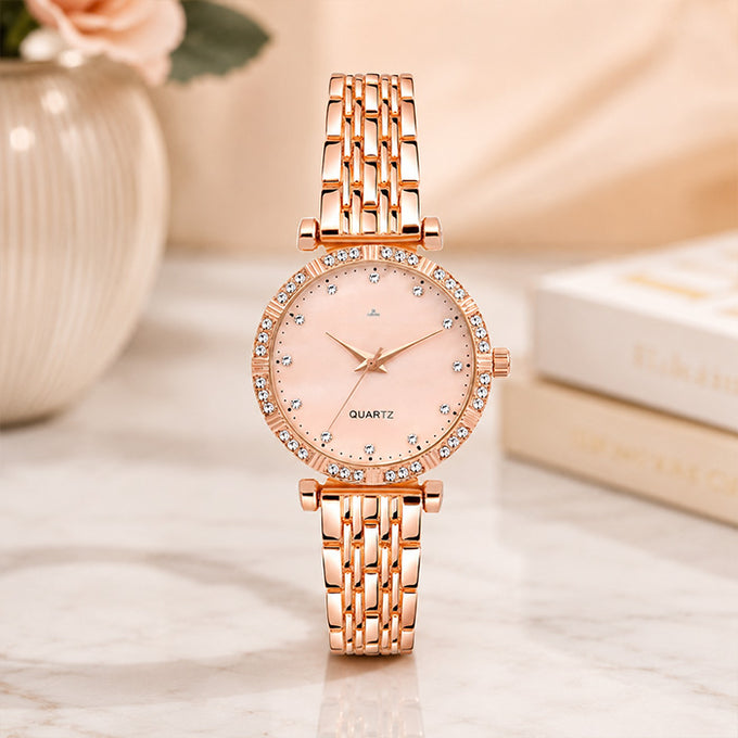 Elegant Rose Gold Crystal Women's Quartz Analog Watch