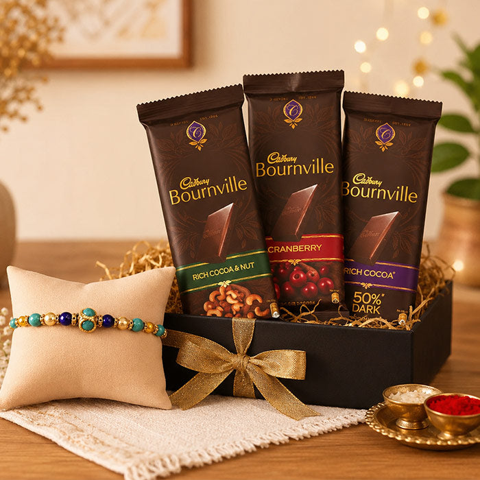 Exclusive Rakhi with 3 in 1 Bournville Chocolates