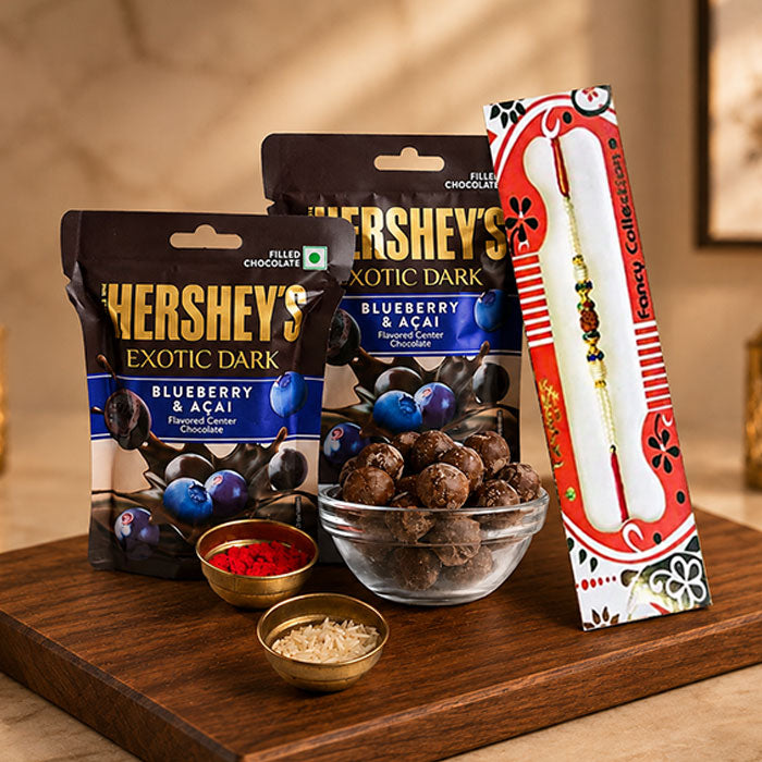 Exotic Chocolates With Rudraksh Rakhi