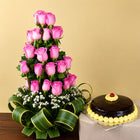 Exotic Pink Roses Arrangement and Chocolate Cake customer review image