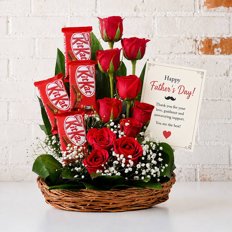 Father’s Day KitKat & Red Roses Gift Basket