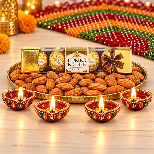 Ferrero Rocher 4 Pcs with 200g Almonds & 5 Diya's Diwali Gifts