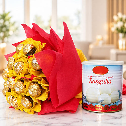 Ferrero Rocher Chocolate Bouquet with 1kg Rasgulla