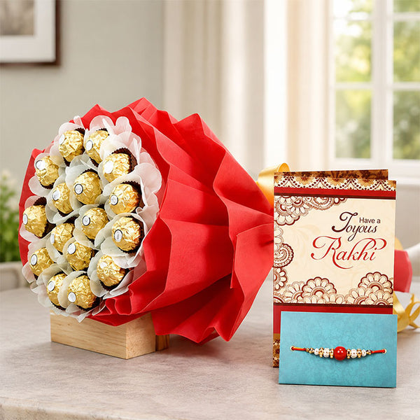 Ferrero Rocher Chocolate Bouquet with Rakhi & Raksha Bandhan Card