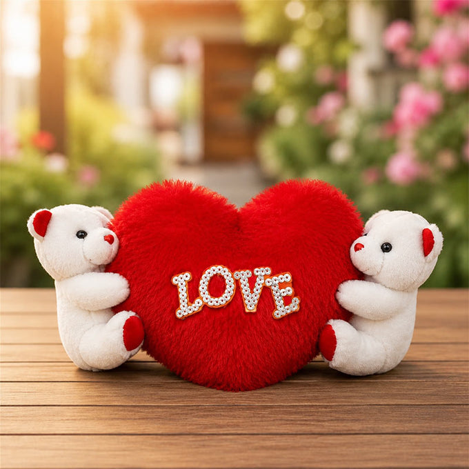 Teddy Hold Heart Set with Two Soft Teddies
