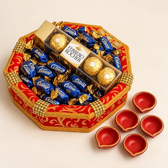 Ferrero Rocher & Choclairs Diya Tray Gift | OyeGifts