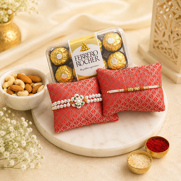 Ferrero Rocher & Dry Fruits Basket with 2 Rakhis
