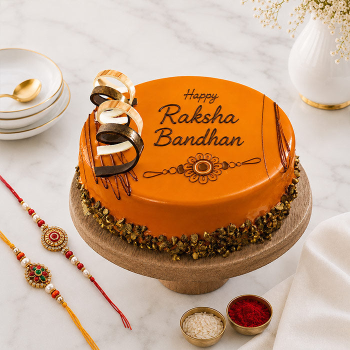 Festive Raksha Bandhan Designer Cake Half Kg Rakhi Combo