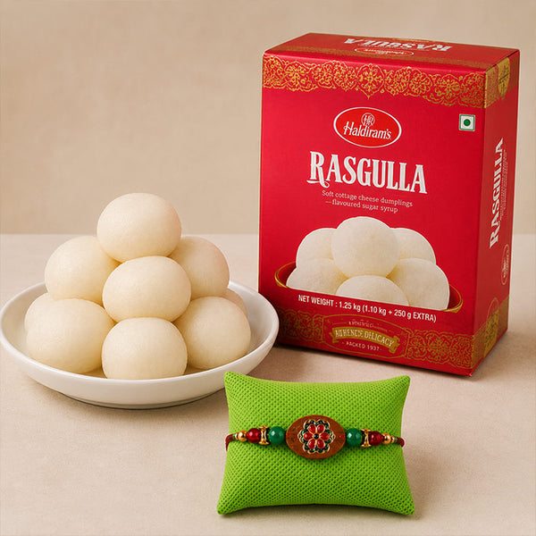 Floral Pebble Rakhi N Rasgulla