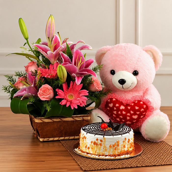 Flower Basket, Cake & Teddy