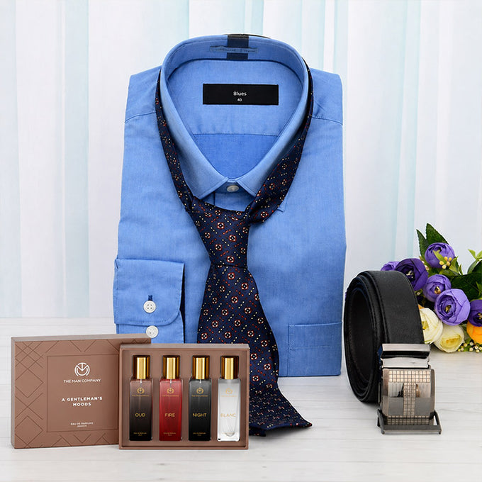 Stylish Men Gift Hamper with Shirt, Tie, Belt & Perfume