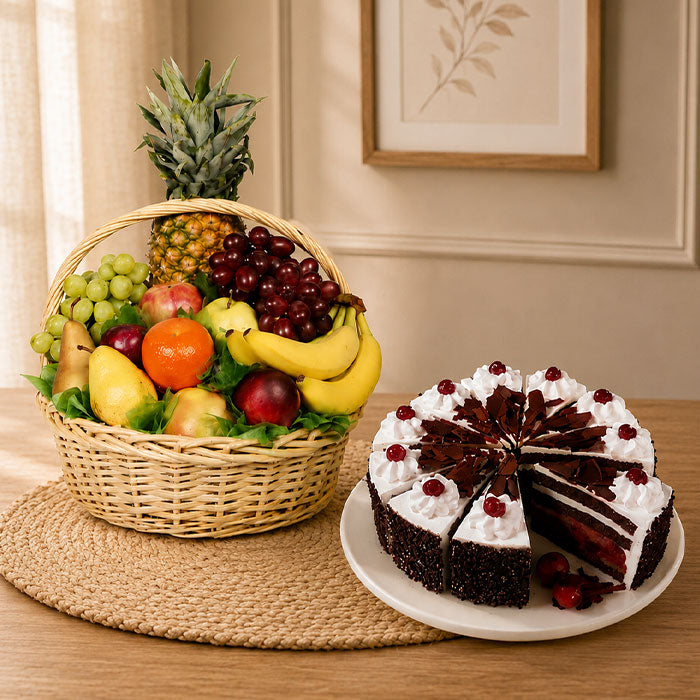 Fresh Fruits Basket 3 Kg with Black Forest Cake 500 g
