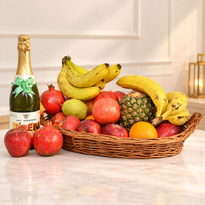Fruit & Juice Basket with Rectangle Cane Handle