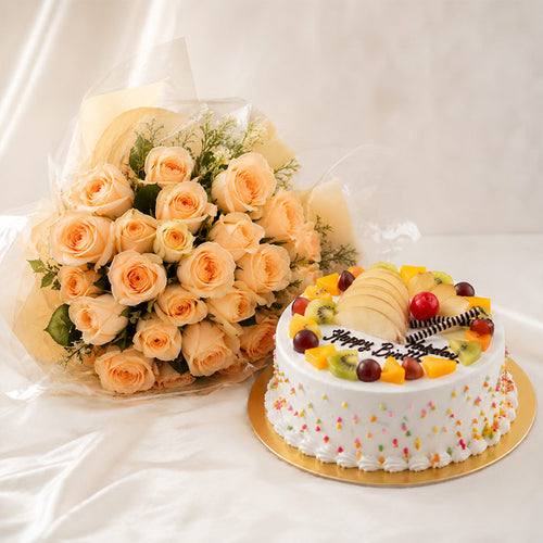Fruits Cake and Roses Combo