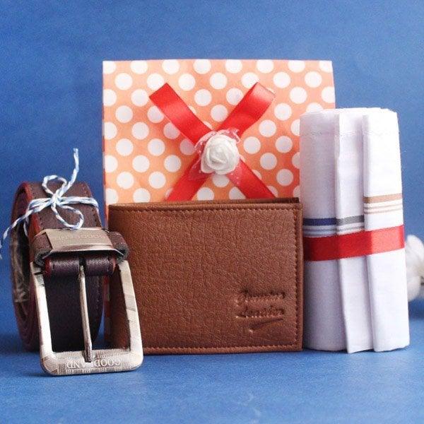 Men’s Wallet Belt and Handkerchief Gift Set