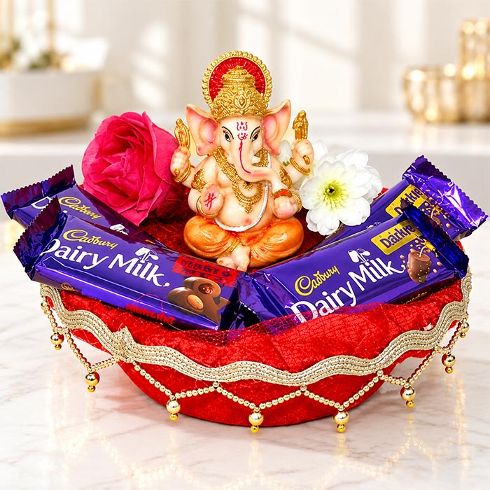 Ganesha Idol Basket with Cadbury Chocolates & Greeting Card