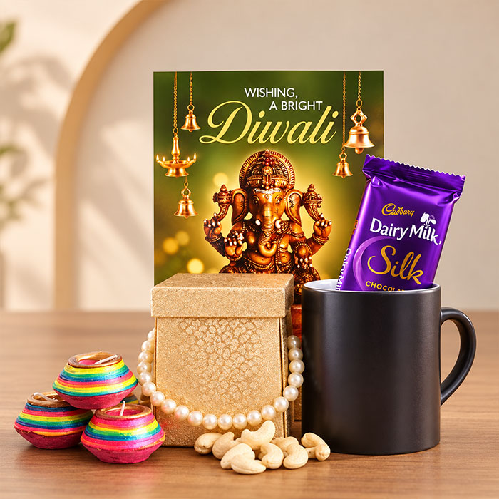 Ganpati Bappa Diwali Gift Set with Black Mug & Chocolates