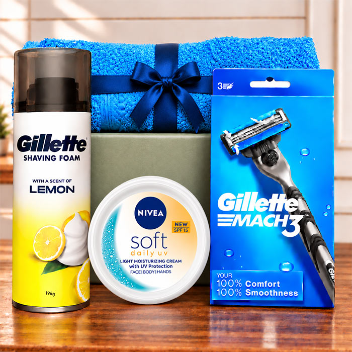 Gillette Mach3 Turbo Shaving Essentials Gift Hamper with Towel