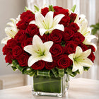 30 Red Roses & 10 White Asiatic Lilies Glass Vase customer review image