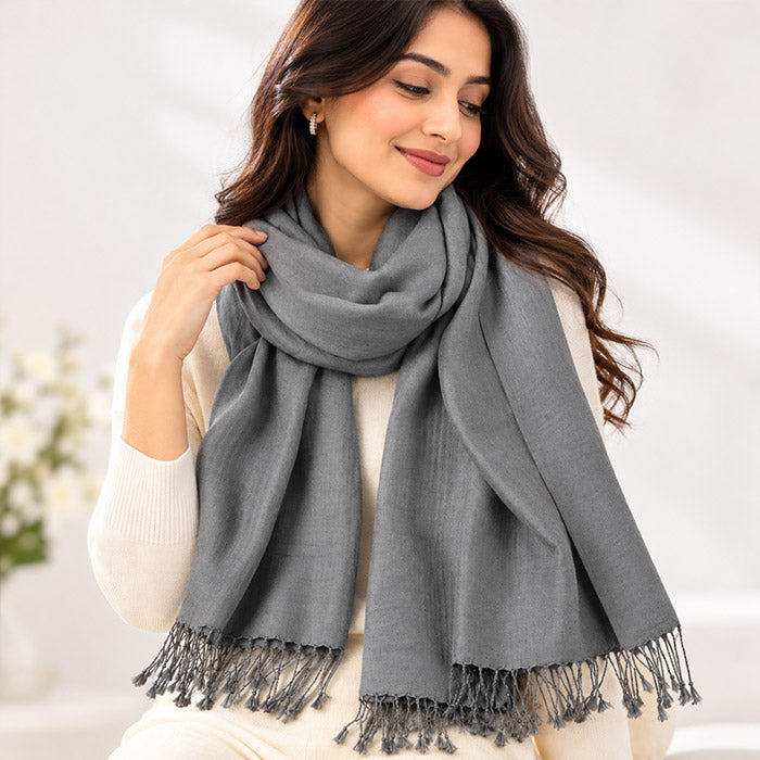 Grey Raw Silk Stole 72 X 72 Inches