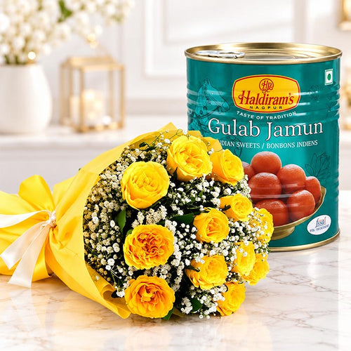 Gulab Jamun 1kg with 10 Yellow Roses