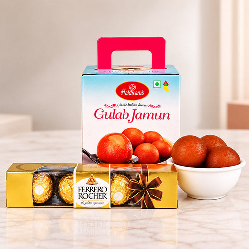Haldiram Gulab Jamun with 4 Ferrero Rocher Chocolates Gift Pack