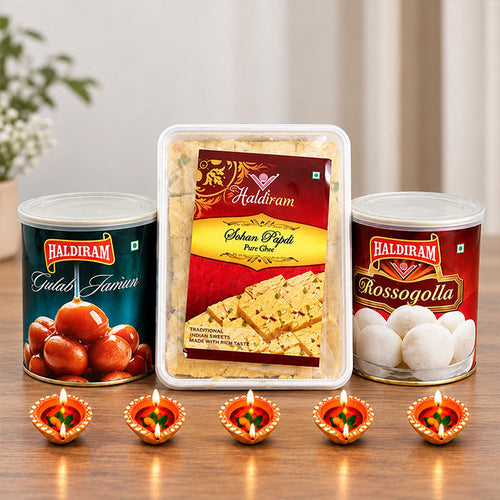Haldiram Rasgulla Gulab Jamun & Soan Papdi Diya Gift Pack
