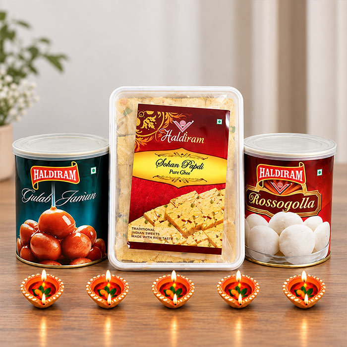 Haldiram Rasgulla Gulab Jamun & Soan Papdi Diya Gift Pack