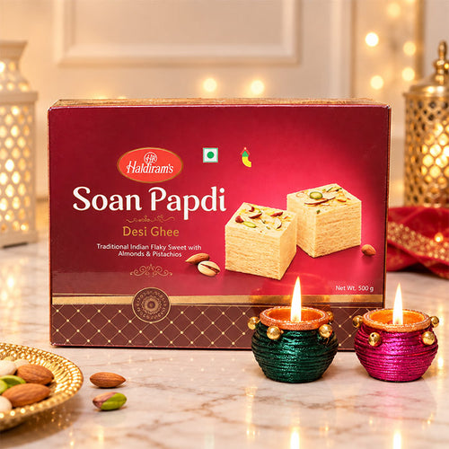 Haldiram Soan Papdi 500gm with 2 Tealights