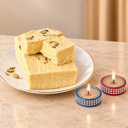 Haldiram Soan Papdi Box with 2 Designer Diyas