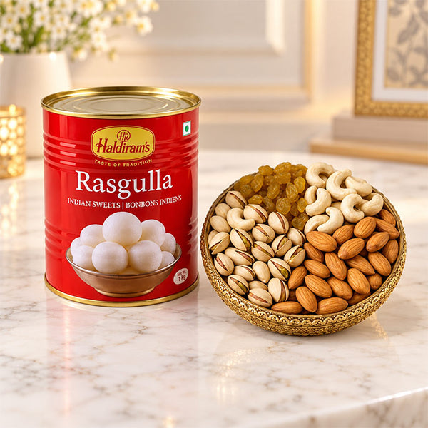 Haldiram's Rasgulla 1 Kg with 500 Gms Assorted Dry Fruits Gift Pack