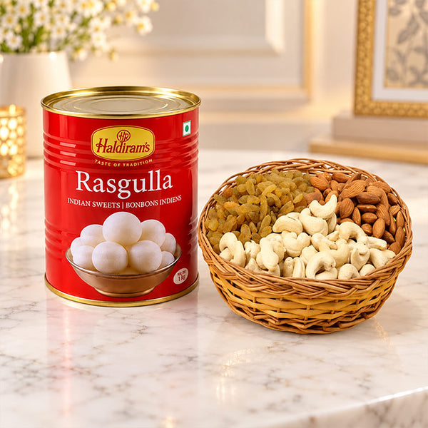 Haldiram's Rasgulla 1 Kg with 500 Gms Assorted Dry Fruits Gift Pack